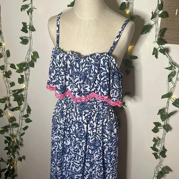 Lilly Pulitzer Adia Ruffle Maxi Sundress Oyster Bay Blue Krillin It - Picture 6 of 8